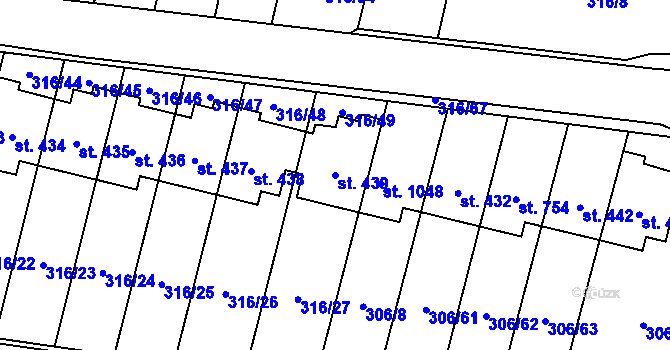 Parcela st. 439 v KÚ Kluky, Katastrální mapa