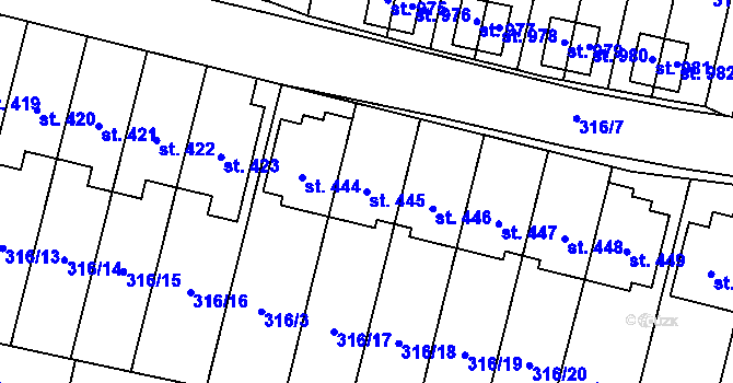 Parcela st. 445 v KÚ Kluky, Katastrální mapa