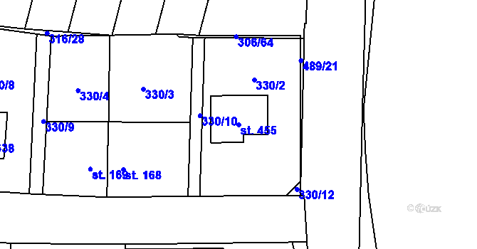 Parcela st. 455 v KÚ Kluky, Katastrální mapa
