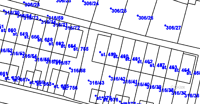 Parcela st. 459 v KÚ Kluky, Katastrální mapa