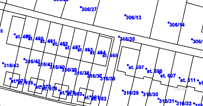 Parcela st. 465 v KÚ Kluky, Katastrální mapa