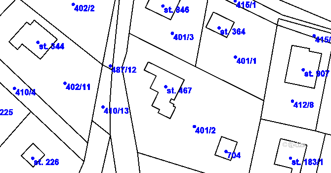 Parcela st. 467 v KÚ Kluky, Katastrální mapa