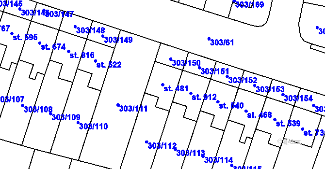 Parcela st. 481 v KÚ Kluky, Katastrální mapa