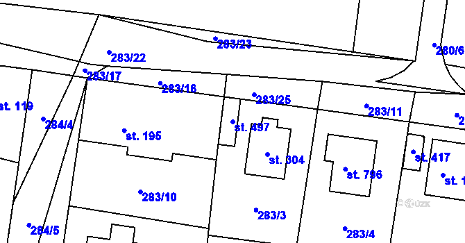 Parcela st. 497 v KÚ Kluky, Katastrální mapa