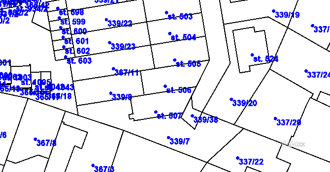 Parcela st. 506 v KÚ Kluky, Katastrální mapa