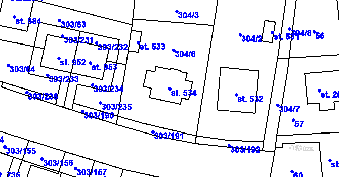 Parcela st. 534 v KÚ Kluky, Katastrální mapa