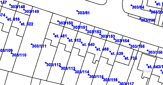 Parcela st. 540 v KÚ Kluky, Katastrální mapa