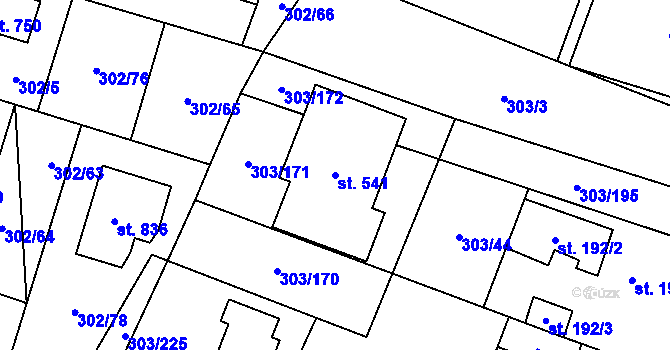 Parcela st. 541 v KÚ Kluky, Katastrální mapa