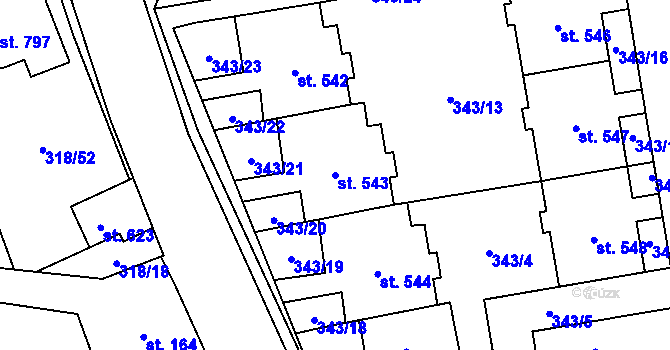 Parcela st. 543 v KÚ Kluky, Katastrální mapa