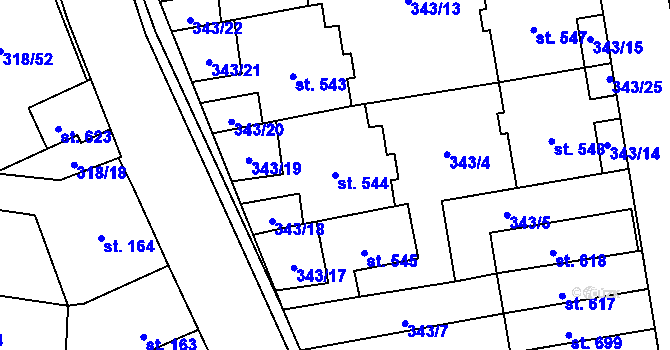 Parcela st. 544 v KÚ Kluky, Katastrální mapa