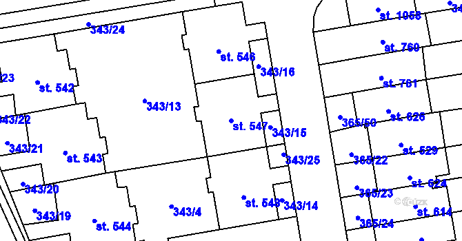 Parcela st. 547 v KÚ Kluky, Katastrální mapa