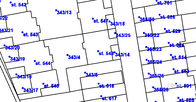 Parcela st. 548 v KÚ Kluky, Katastrální mapa