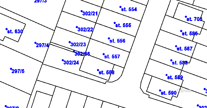 Parcela st. 557 v KÚ Kluky, Katastrální mapa