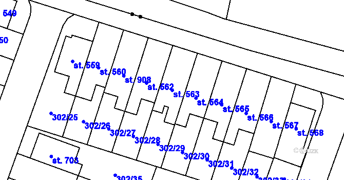 Parcela st. 563 v KÚ Kluky, Katastrální mapa