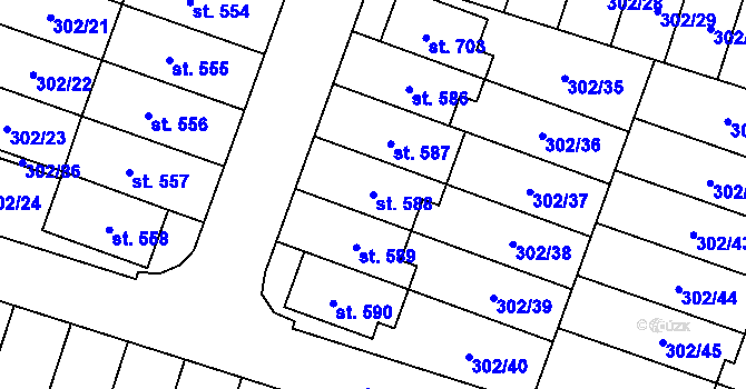 Parcela st. 588 v KÚ Kluky, Katastrální mapa