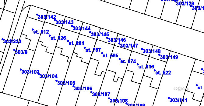 Parcela st. 595 v KÚ Kluky, Katastrální mapa