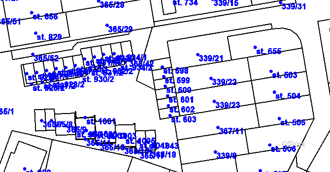 Parcela st. 600 v KÚ Kluky, Katastrální mapa