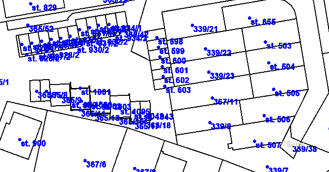 Parcela st. 603 v KÚ Kluky, Katastrální mapa
