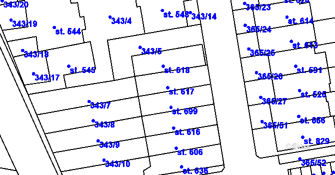 Parcela st. 617 v KÚ Kluky, Katastrální mapa