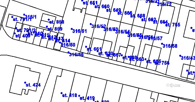 Parcela st. 620 v KÚ Kluky, Katastrální mapa