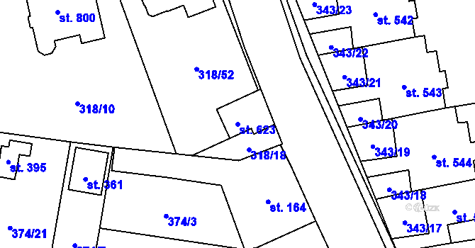 Parcela st. 623 v KÚ Kluky, Katastrální mapa