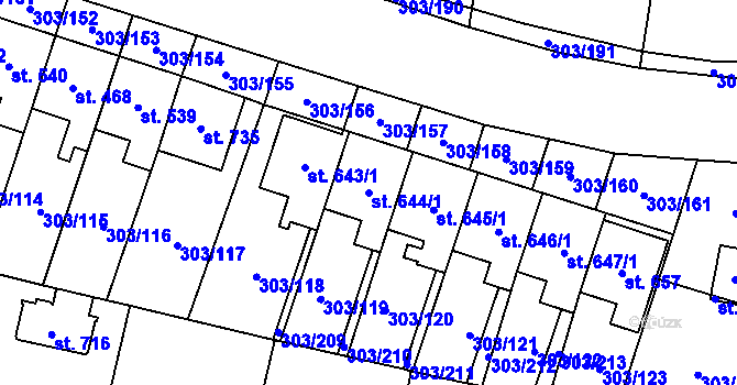 Parcela st. 644/1 v KÚ Kluky, Katastrální mapa