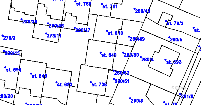 Parcela st. 649 v KÚ Kluky, Katastrální mapa
