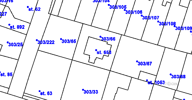 Parcela st. 653 v KÚ Kluky, Katastrální mapa