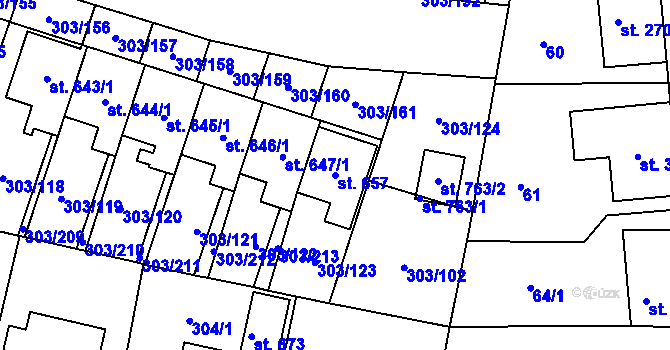 Parcela st. 657 v KÚ Kluky, Katastrální mapa