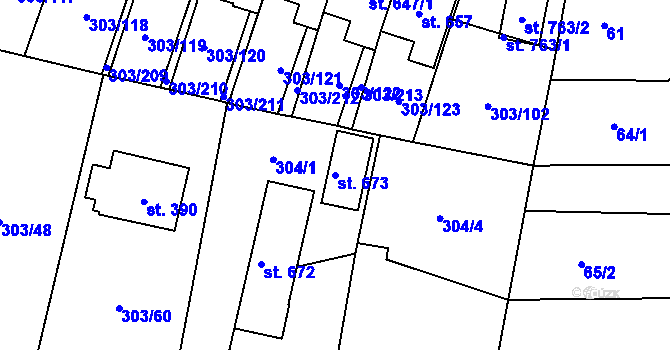 Parcela st. 673 v KÚ Kluky, Katastrální mapa