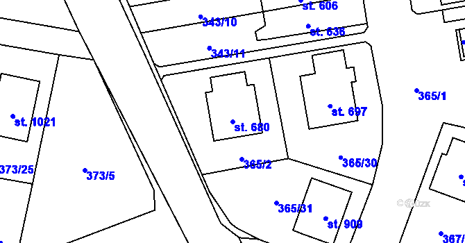 Parcela st. 680 v KÚ Kluky, Katastrální mapa