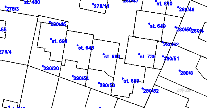 Parcela st. 683 v KÚ Kluky, Katastrální mapa