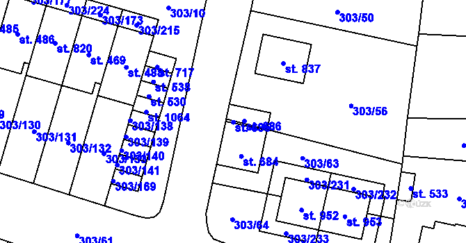 Parcela st. 685 v KÚ Kluky, Katastrální mapa