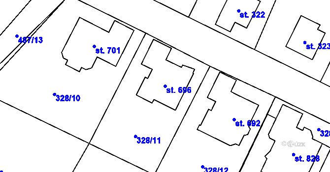 Parcela st. 696 v KÚ Kluky, Katastrální mapa