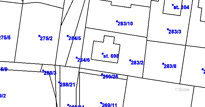 Parcela st. 698 v KÚ Kluky, Katastrální mapa