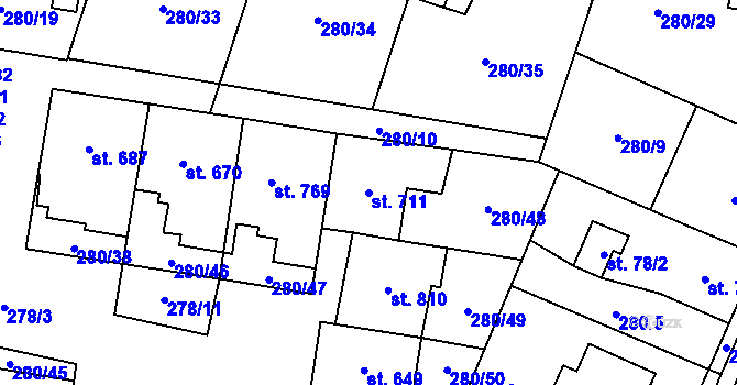 Parcela st. 711 v KÚ Kluky, Katastrální mapa
