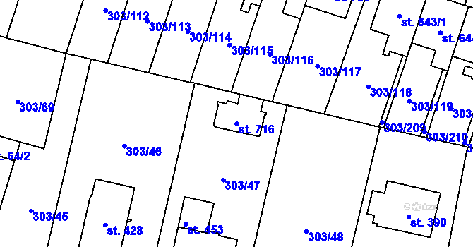 Parcela st. 716 v KÚ Kluky, Katastrální mapa