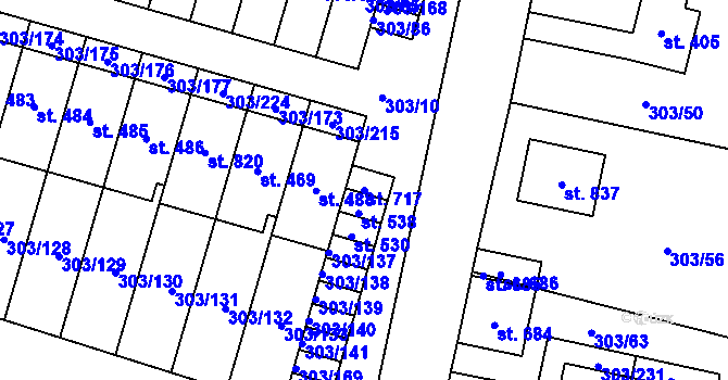 Parcela st. 717 v KÚ Kluky, Katastrální mapa