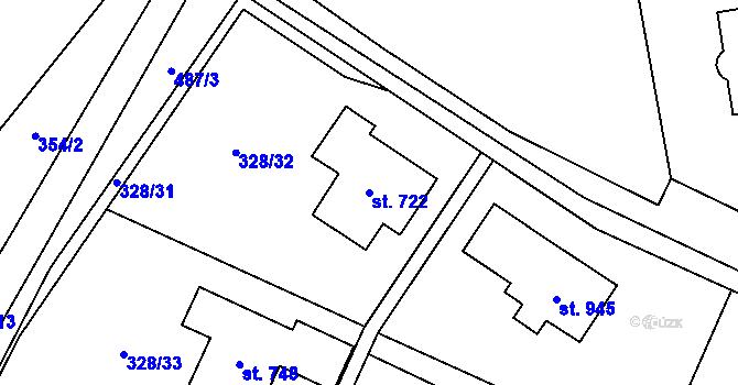 Parcela st. 722 v KÚ Kluky, Katastrální mapa