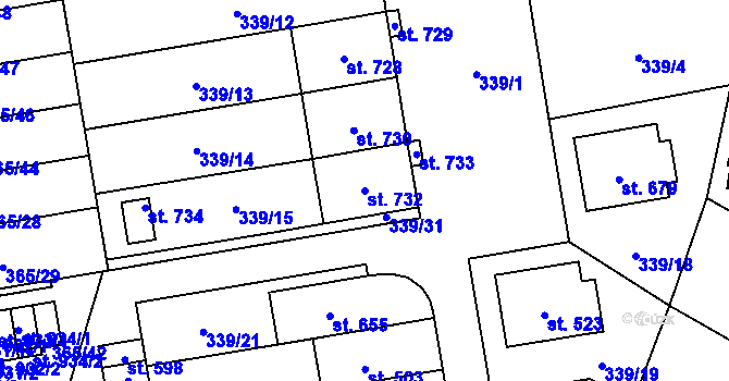 Parcela st. 732 v KÚ Kluky, Katastrální mapa