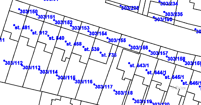Parcela st. 735 v KÚ Kluky, Katastrální mapa