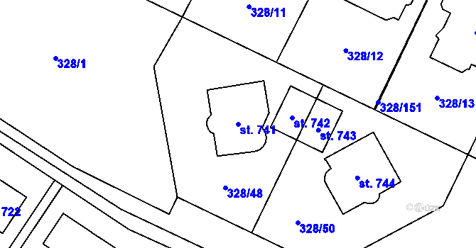 Parcela st. 741 v KÚ Kluky, Katastrální mapa