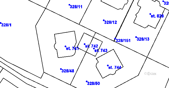 Parcela st. 742 v KÚ Kluky, Katastrální mapa