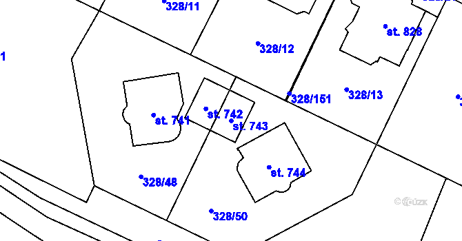 Parcela st. 743 v KÚ Kluky, Katastrální mapa