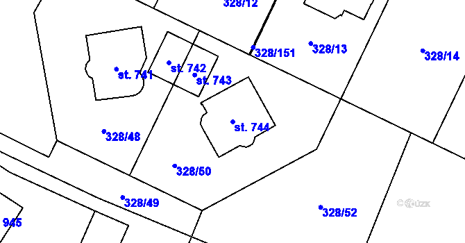Parcela st. 744 v KÚ Kluky, Katastrální mapa