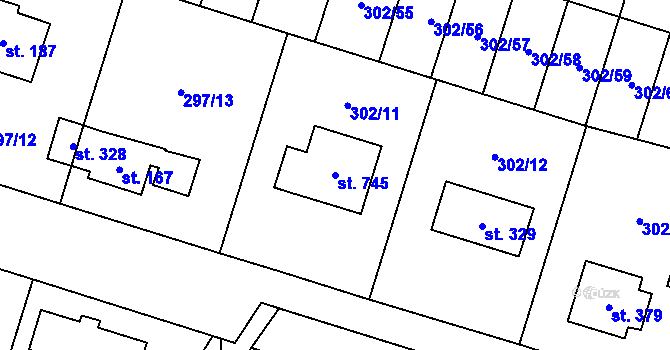 Parcela st. 745 v KÚ Kluky, Katastrální mapa