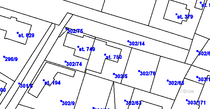 Parcela st. 750 v KÚ Kluky, Katastrální mapa