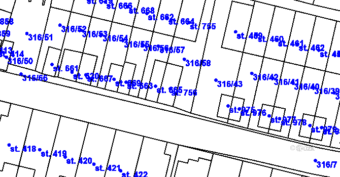 Parcela st. 756 v KÚ Kluky, Katastrální mapa