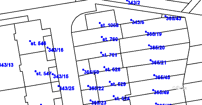 Parcela st. 761 v KÚ Kluky, Katastrální mapa