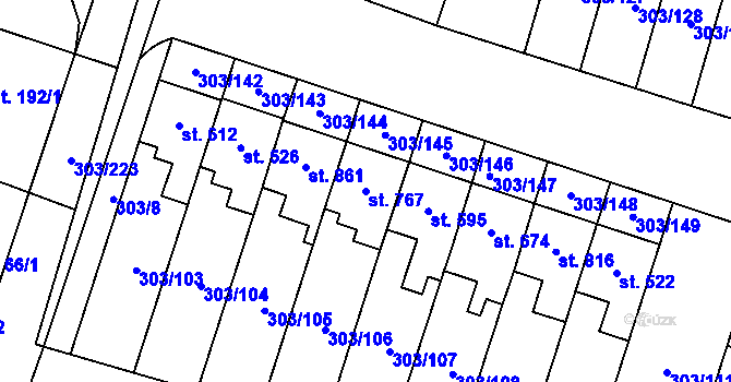 Parcela st. 767 v KÚ Kluky, Katastrální mapa